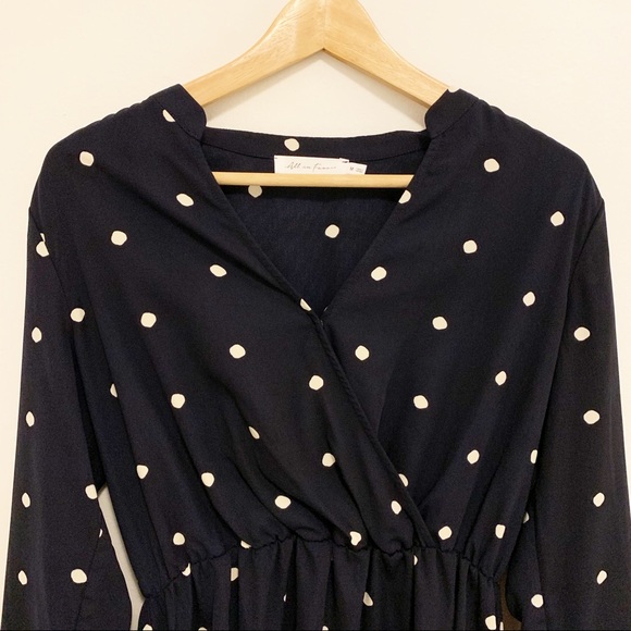 Nordstrom Long Sleeve Navy Polka Dot Mini Dress M - Picture 6 of 10